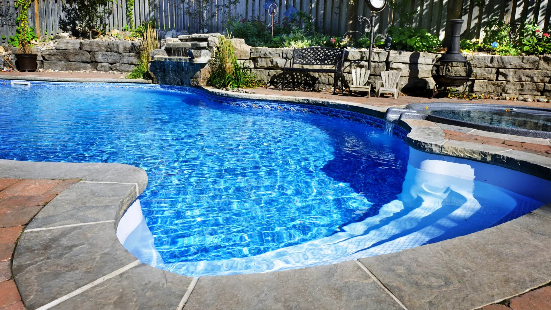 Free-form gunite pool built by Solid Rock in Northwest Metro Atlanta